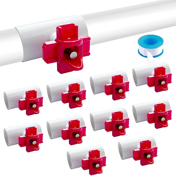 10 Pack Horizontal Side Mount Chicken Waterer Nipples, DIY Automatic Poultry Nipples, Non-Leak Chicken Waterer Drinker Kits with 1/2" PVC Tee Fittings, Organized&Clean Chicken Watering System