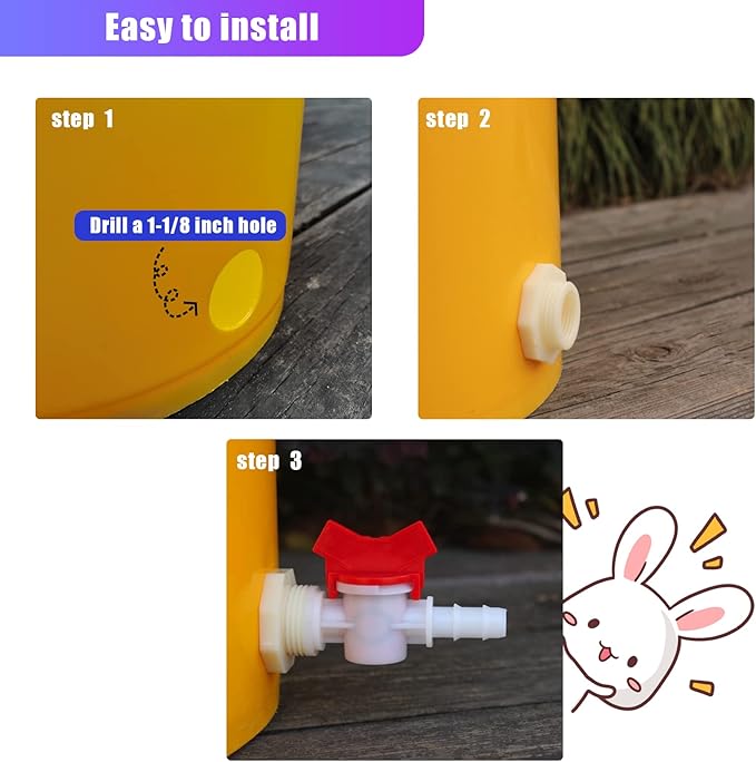 Automatic Rabbit Watering Kit Include 6 Nipple Drinker Feeders, ID 5/16" Hose, Barb Fittings to G1/2" Thread Connector, Watering System Bucket Connector