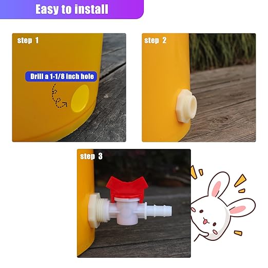 Rabbit Watering System Bucket Connector Kit to ID 5/16" Hose Include Bulkhead Fitting, Barb Ball Valve and Mesh Washe