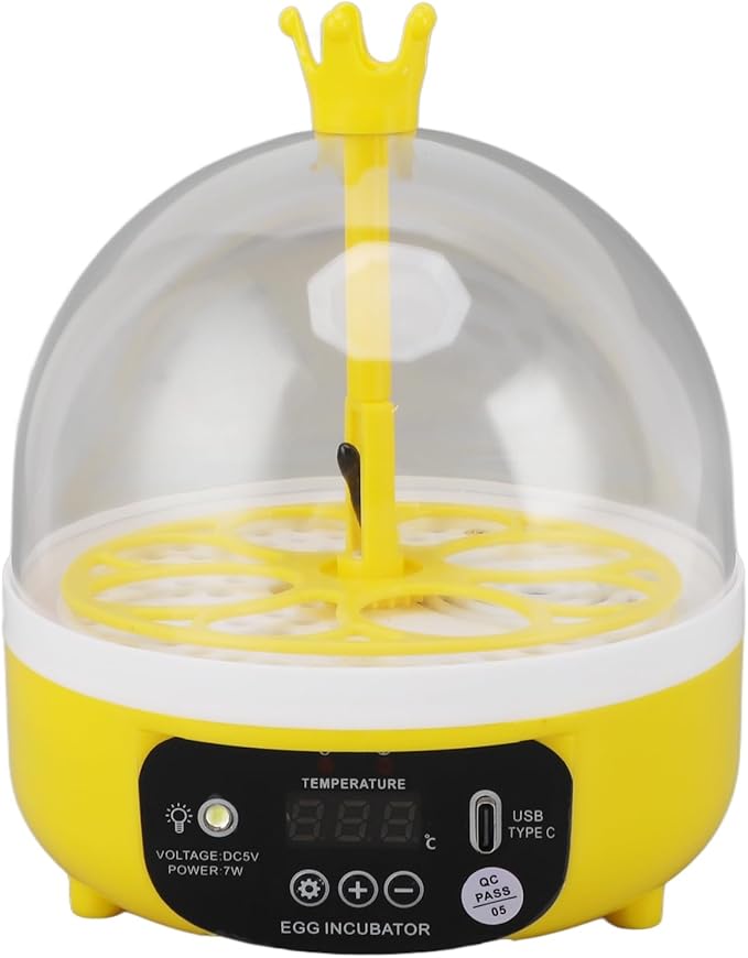 Mini Egg Incubator, Automatic Temperature and Humidity Control, Transparent Lid for Chicken Duck Eggs Hatching Candler Machine, Compact Portable Design for Home School Outdoor