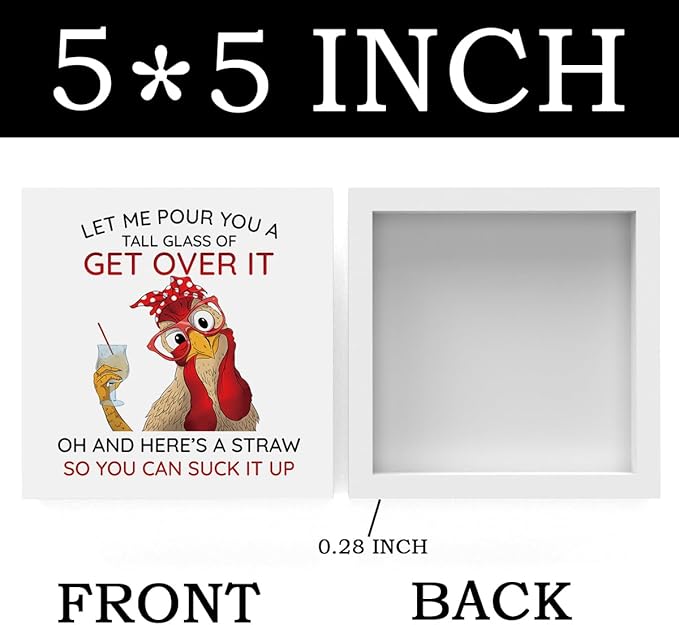 Rooster Decor Motivational Rooster Kitchen Decoration Inspirational Desk Office Decor for Women Farm Animal Decoration Wooden Box Decor Sign for Home Bedroom Classroom Shelf Table