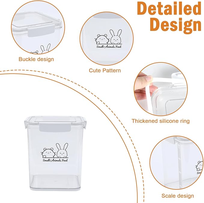 Small Animal Food Storage Box,Airtight Pet Food Storage Containers with Scoop,4L Guinea Pig Food Container Storage Keep Fresh,Animal Food Containers for Hamster/Rabbit Dry Food Containers(Clear)
