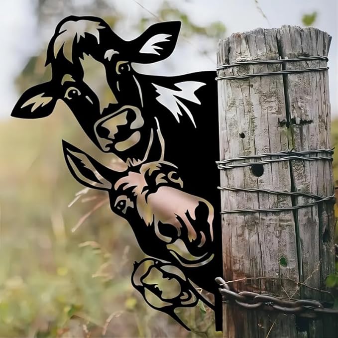 Peeping Cow | Duck | Wall Art Decor, Funny Animal Metal Sign, Cutout Sign for Farm, Outdoor Garden, Yard Gift