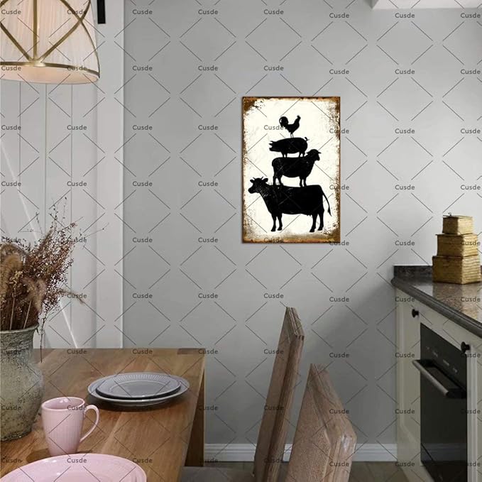 Vintage Rustic Farm Animals Metal Tin Sign Funny Stacked Cow Sheep Pig Chicken Poster Gifts For Animal Lovers Farmhouse Home Rustic 8x12 Inch