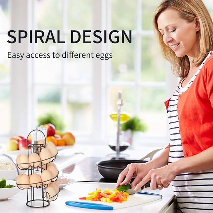 Spiral Egg Skelter Dispenser Rack Metal Storage Holder Display Countertop Black