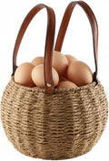 Farmhouse Egg Basket,Large Egg Collecting Basket with Handle,Round Wicker Egg Basket for Gathering and Carrying Fresh Eggs, Egg Holder for Kitchen Countertop,Picnic,Garden