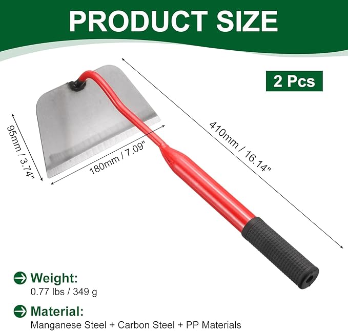 HARFINGTON 2pcs Garden Hoe 16.14" x 7" Steel Hoe Garden Tool Anti-Rust with Non-Slip Handle Edger Weeder Shovel for Backyard Loosening Farm Planting Weeding, Red