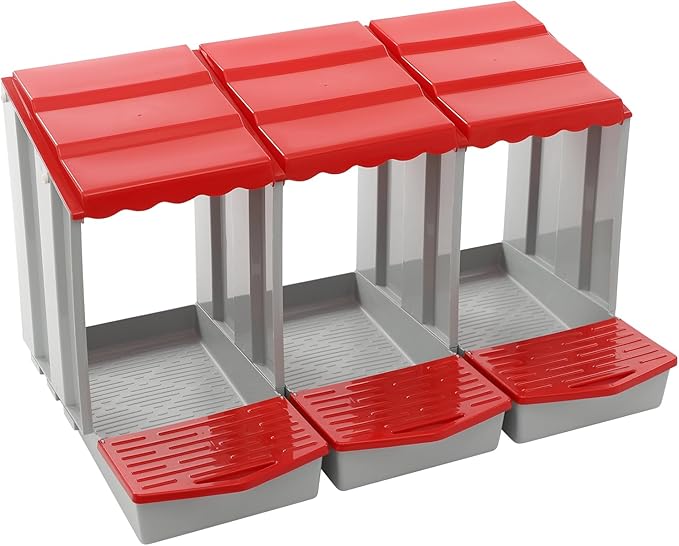 Chicken Nesting Box, 3 Compartments PP Nesting Box, Wall Mountable Nesting Boxes with Inclined Top, Drain Holes & Resting Platform for Chicken and Poultry to Collect Eggs