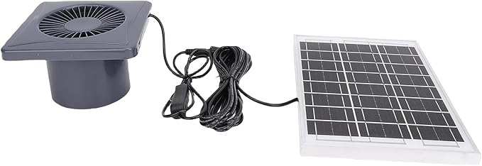 Solar Powered 4 Inch Exhaust Fan with 6W Monocrystalline Silicon Solar Panel for Chicken Coop Greenhouse Shed Pet House, Easy Installation