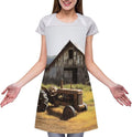 Old Wooden Barn with Rusted Tractor Cooking Aprons for Women Men Waterproof Bib Apron with Pockets Adjustable Kitchen Chef Apron