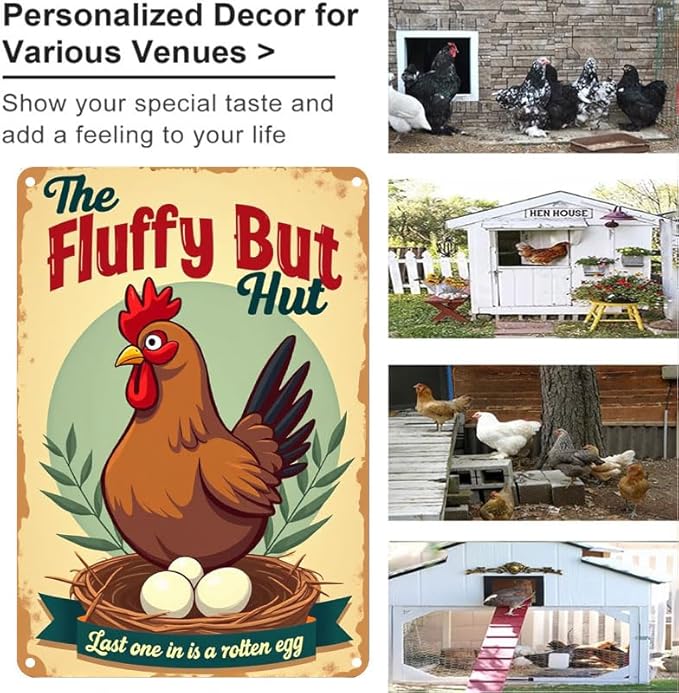 Fluffy Butt Hut Chicken Coop Sign Decorative Outdoor Yard Art for Farmhouse Decor 8x12 Inch