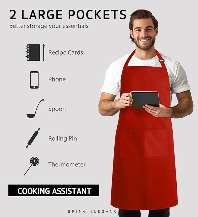 Syntus Adjustable Bib Apron with 2 Pockets Cooking Kitchen Aprons for Women Men Chef