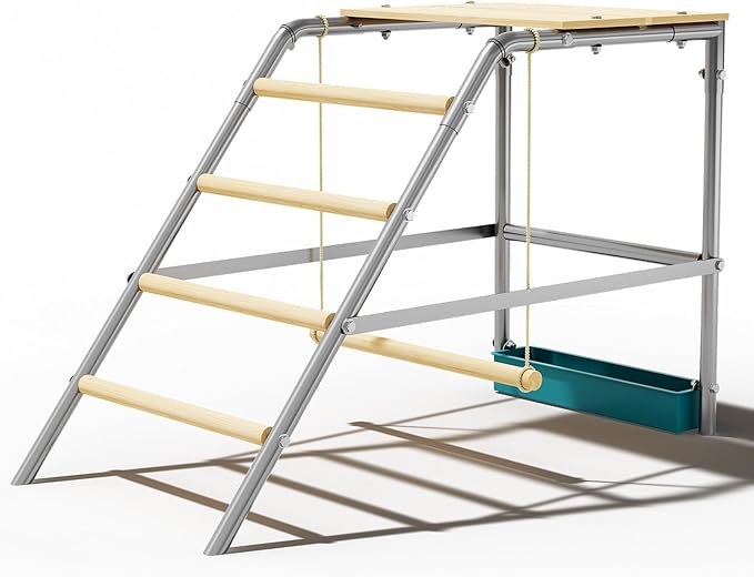 Upgraded 55" Multi-Tiered Chicken Roost: Galvanized Steel Frame with Wooden Perch Rungs & Ladder - an All-in-One Roosting Bar, Swing, and Habitat Enrichment for Healthy, Happy Hens