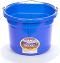 Little Giant® Flat Back Plastic Animal Feed Bucket | Animal Water and Feed Bucket with Metal Handle | 8 Quarts | Blue