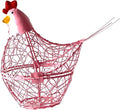 Iron Wire Hen Shape Egg Basket, Egg Holder Farm Fresh Egg Storage Container Decorative, Chicken Decoration for Kitchen Dining (Red)