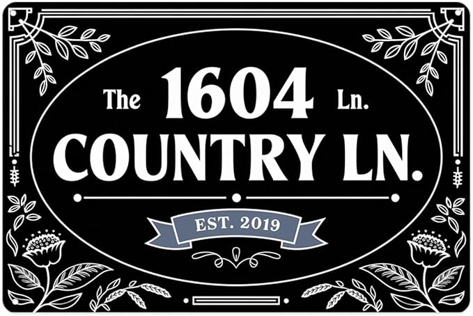 Vintage 1604 Country Lane Farmhouse Metal Sign Suitable for outdoor decoration, garden home porch 8 x 12, easy to hang