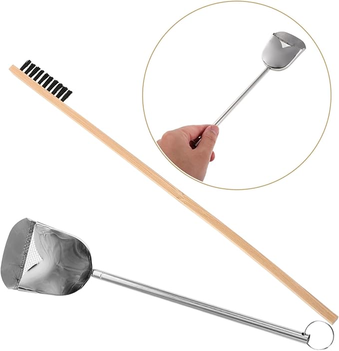 Mikikit 2pcs Effortless Bird Cage Cleaning Set Includes Brush Scoop Stainless Steel Construction Ergonomic Handle