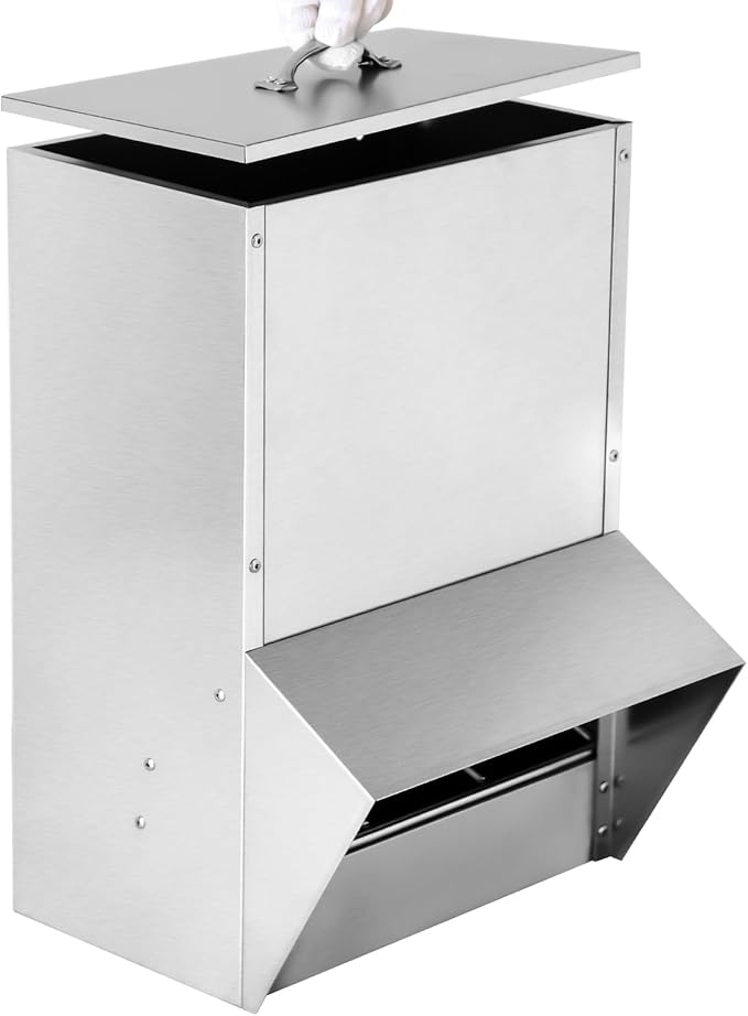 Galvanized Chicken Feeder, 50lbs Capacity Weatherproof Steel Poultry Feeders No Waste, Rat Proof Hanging Chicken Feeder with Lid, Outdoor Coop Food Dispenser for Chicken and Rabbits
