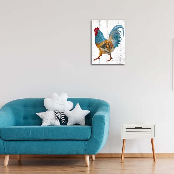 Rooster Kitchen Canvas Wall Art: Rustic Farmhouse Painting Poster - Chicken Artwork Decoration for Home Living Room Bedroom, Framed Picture Prints Decor Ready to Hang (10"x 15")