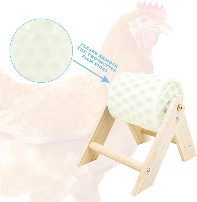 Chicken Coop Accessories, Beak Grinding Calcium Stone with Wooden Stand, Chicken Enrichment Toys, Toys for Hens, Ducks, Geese, Turkeys, Poultry, White