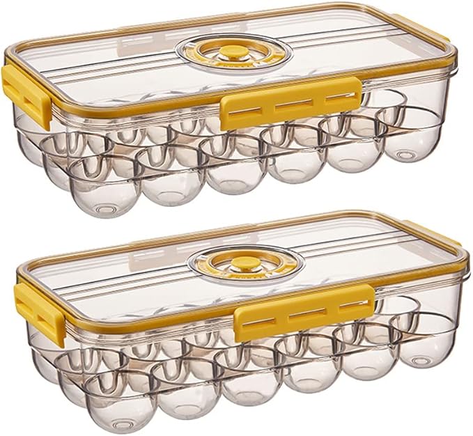 CottonColors Egg Holder for Fridge 18 Container for Refrigerator Plastic Organizer for Refrigerator Stackable Storage With Lids for Timer(2 pack)