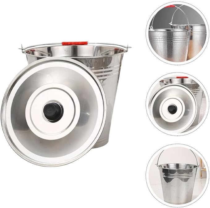 Kichvoe Stainless Steel Bucket with Lid Water for Farm Use Milking and Home Heavy-duty Pickup Bucket for Easy Carrying and Cleaning