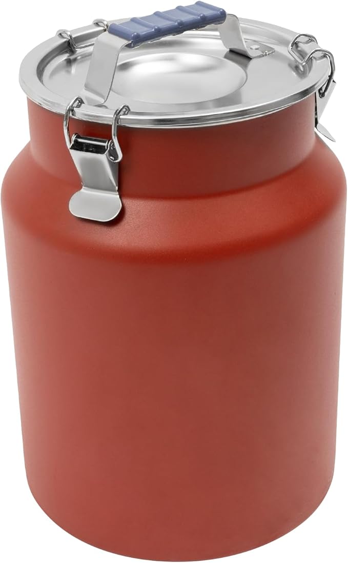 Sealed Rice Storage Container, 12L/3gal Stainless Steel Kitchen Food Storage Bin with Lids Locking Clamp, Airtight Canisters Container for Flour Rice Cereal Grain Coffee Bean (Red)
