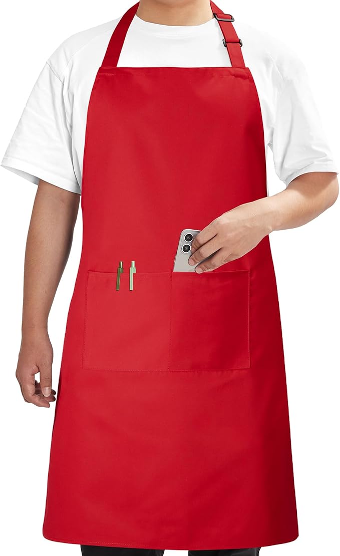 Syntus Adjustable Bib Apron with 2 Pockets Cooking Kitchen Aprons for Women Men Chef