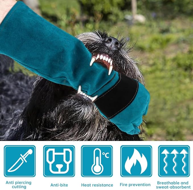 Animal Handling Gloves, Bite Proof Cat Gloves, Pet Leather Glove Cat Scratch with Pet Comb, Multipurpose for Rose Pruning, Gardening, Pets Grooming