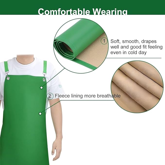 Waterproof Rubber Apron, 43" Anti-Tear Heavy Duty Vinyl Adjustable Thicker Cross Back Dishwasher Apron for Restaurant Dishwashing, Butcher, Lab Work, Dog Grooming Green