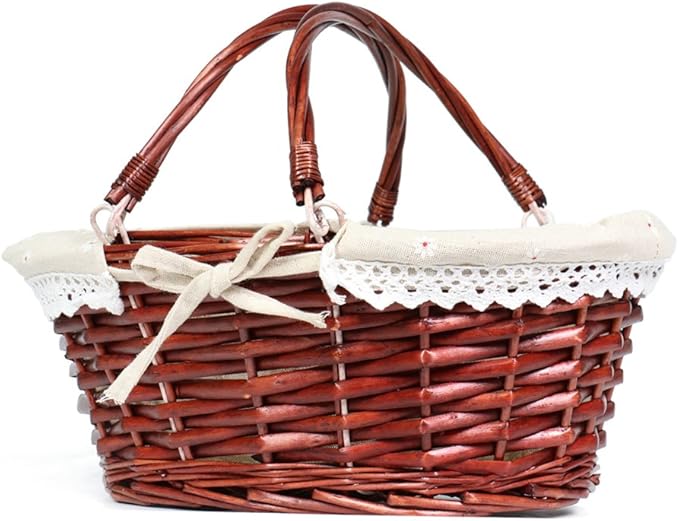MEIEM Wicker Gift Baskets Empty Oval Willow Woven Picnic Cheap Easter Candy Storage Wine Basket with Handle Egg Gathering Wedding Basket (Brown)