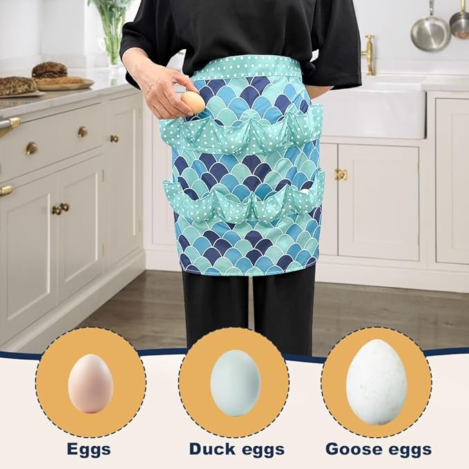 Egg Apron, Egg Collecting Apron with 12 Pockets for Fresh Eggs - Gathering Eggs from Chickens, Ducks, and Geese