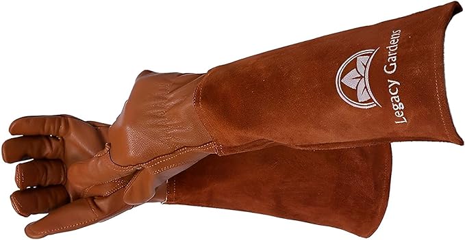 Leather Gardening Gloves for Women & Men, Long Garden Gloves, Cowhide Gauntlet Rose Pruning Thorn Resistant, Forearm Protection, XL, Brown