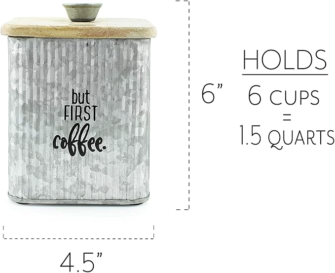 AuldHome Design Farmhouse Galvanized Canisters (Set of 3); Storage Containers for Coffee, Tea and Sugar in Galvanized Iron and Wood Design