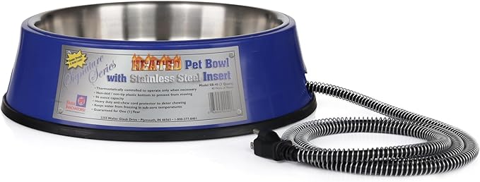 Farm Innovators Heated Pet Water Bowl, 40W Heated Water Dish - 3 Quart Stainless Steel Watering Station with Anti-Chew Cord Protector for Dogs & Cats