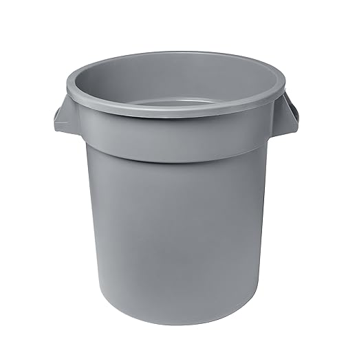 Feed and Seed Storage Container, 20 Gallon Gray Round Commercial Trash Can/Ingredient Bin, Food Storage Plastic Bin, Use in Agricultural, Gardening, or Household