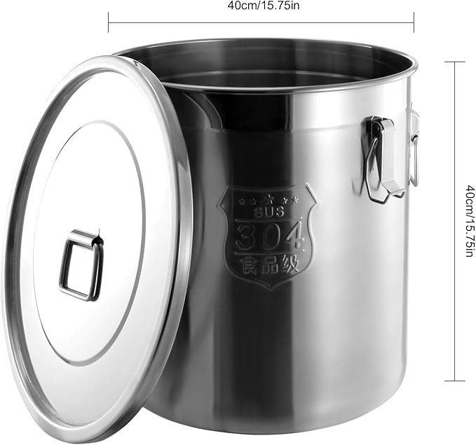 48L/12.68gal Stainless Steel Airtight Canister,Stainless Steel Storage Bucket with Airtight Lid &Locking Clamp,Durable Food Storage Canisters,Canisters Container for Flour,Grain, Oil,Rice,Sugar (48L)