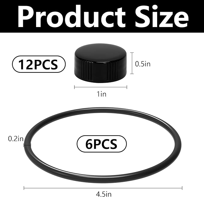 DECOHS 18 Pcs Poultry Fountain Renewal Waterer Parts, Chicken Waterer Replacement Parts Kit, Includes 12 Pcs Replacement Caps and 6 Pcs O Rings for 3/5/7 Gallon Poultry Waterers