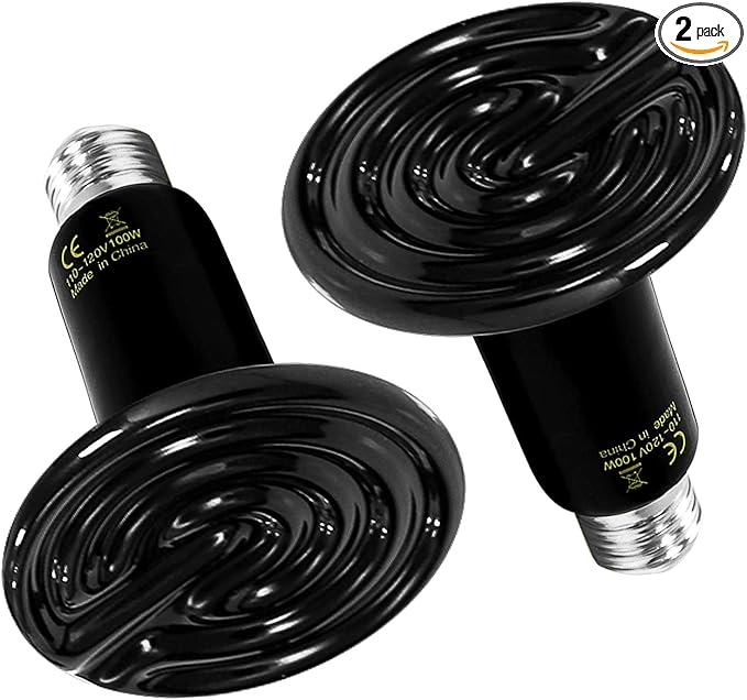 Simple Deluxe 100W 2-Pack Ceramic Heat Emitter Reptile Heat Lamp Bulb No Light Emitting Brooder Coop Heater for Amphibian Pet & Incubating Chicken