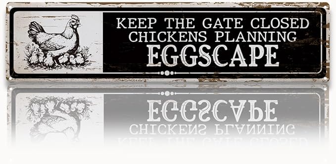 Hen House Decor, Keep the Gate Closed Chicken Sign, 15.8x4 inches, Funny Metal Tin Signs for Farm, Cute Hens Fence Sign, Fresh Egg Decor, Aluminum Metal Tin Signs, Chicken Lover Gift