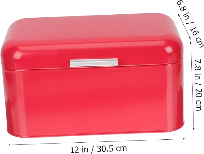 Lurrose Retro Iron Bread Box with Cover Portable Metal Storage Container for Bread Snacks Fruits Kitchen Utensils Stable Base Grain Storage Bin for Countertop Red Vintage Kitchen Decor