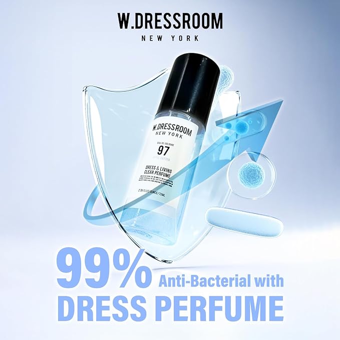 W.Dressroom No.97 April Cotton Living Clear Perfume, Body Mist, Long-Lasting Unisex, Alcohol-Free Water-Based, Spray on Skin, Clothes, Bedding & Car, Travel Size 5.28 oz
