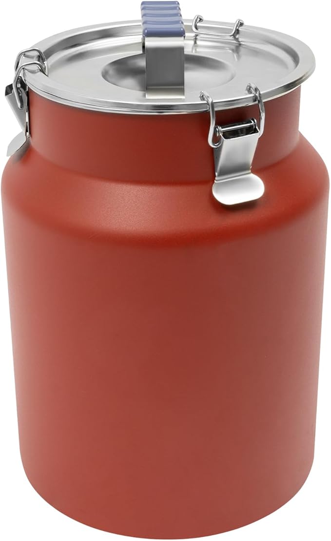 Sealed Rice Storage Container, 12L/3gal Stainless Steel Kitchen Food Storage Bin with Lids Locking Clamp, Airtight Canisters Container for Flour Rice Cereal Grain Coffee Bean (Red)