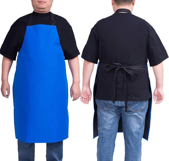Waterproof Apron for Men and Women, Durable Heavy Duty Extra Long Adjustable Bib Apron for Kitchen Cooking, Dish Washing, Butcher, Dog Grooming, Lab work, Blue