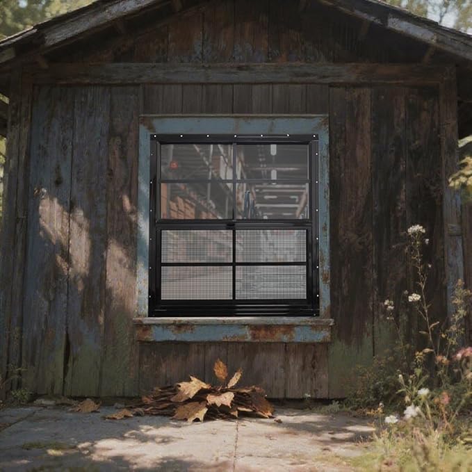 NeatiEase 2 Pack Shed Windows with Black Frame, 36 x 36 Flush Mount Small Window with Tempered Glass and Fiberglass Screen for Shed, Chicken Coop, Playhouse, Household, Garage