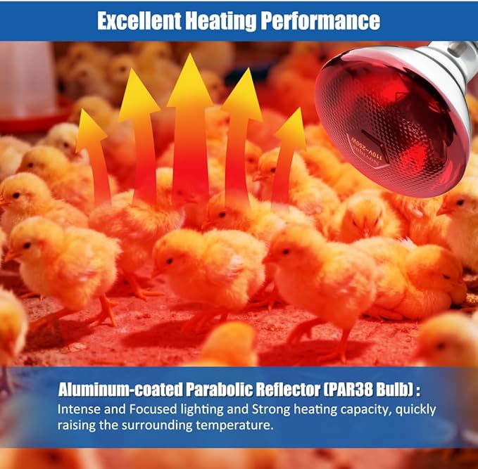 250W Heat Lamp Bulbs 1 Pack Infrared Heat Lamp for Chickens with E26 Socket and 5000 Hours Lifespan Heat Light Bulb for Pets Chicks Reptile Food Service Brooder Coop