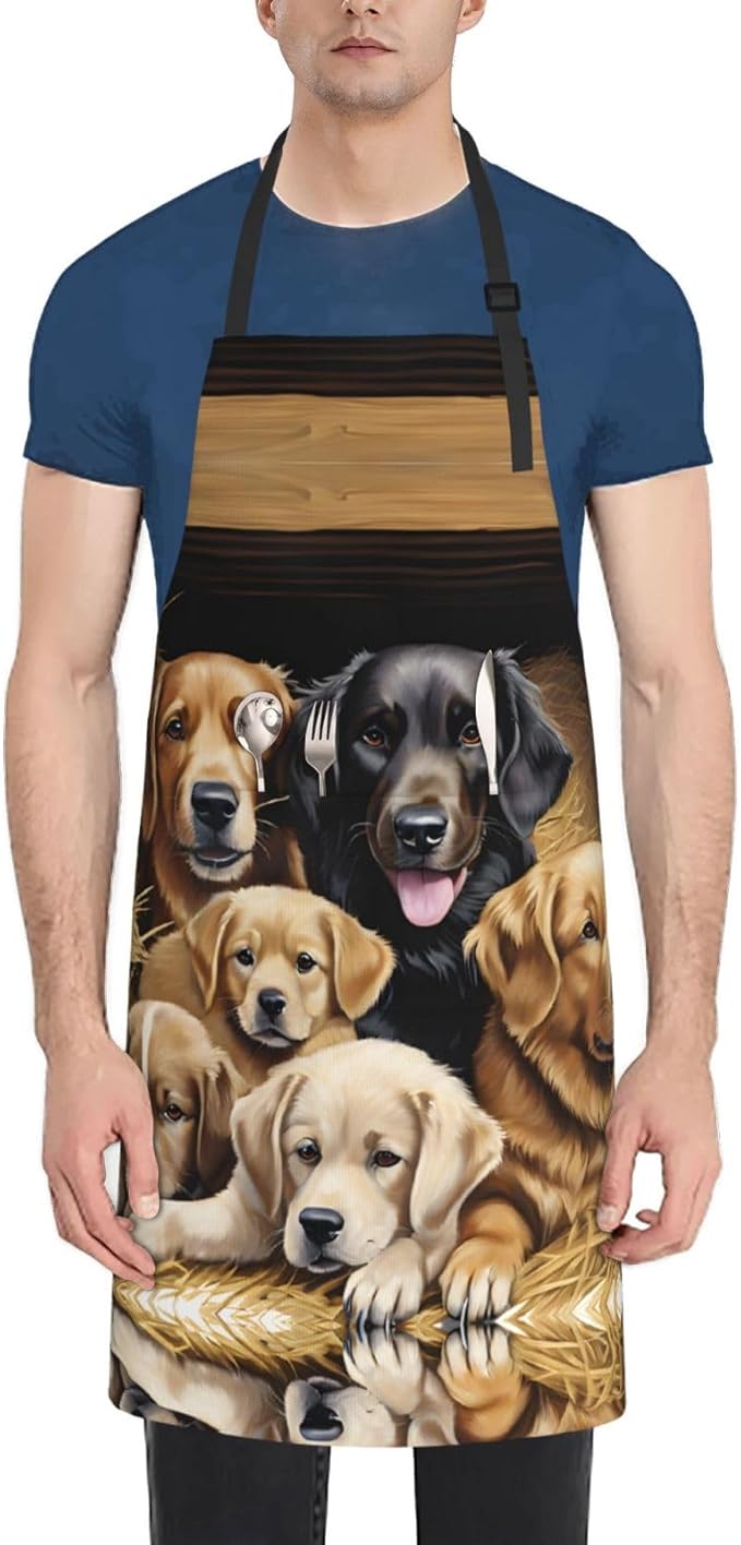 Farm Animals Waterproof Apron For Adults With Two Large Pockets,Adjustable Neck And Waist Ties,Full-Length Bib Design-Polyester Fabric