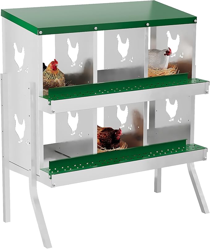 6 Hole Chicken Nesting Box, Galvanized Steel Nesting Boxes with Vented Design, Laying Nesting Boxes for Hens, Wall Mount, Green with Stand