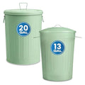 Plexon 20 Gallon Metal Trash Can and 13 Gallon Metal Trash Cans with Lids Outdoor Garbage Cans Heavy Duty Galvanized Buckets with Lids for Garage Workshop Ash Storage Farmhouse, Bundle