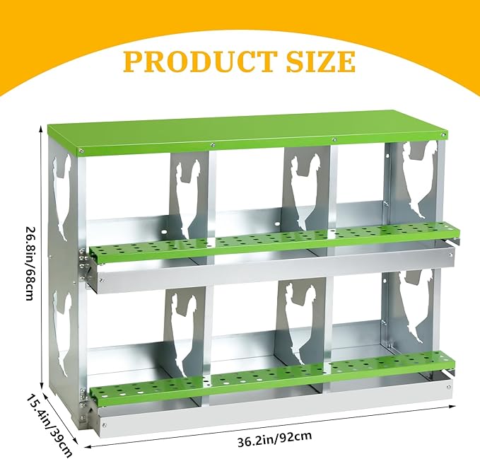 Chicken Nesting Box for Laying Eggs,Wall-Mountable Chicken Coop Nesting Boxes,6 Hole Roll Away Nesting Boxes,with Large Vented Holes,for Chickens,Ducks,Large Egg Laying Boxes (Green 6 Hole)